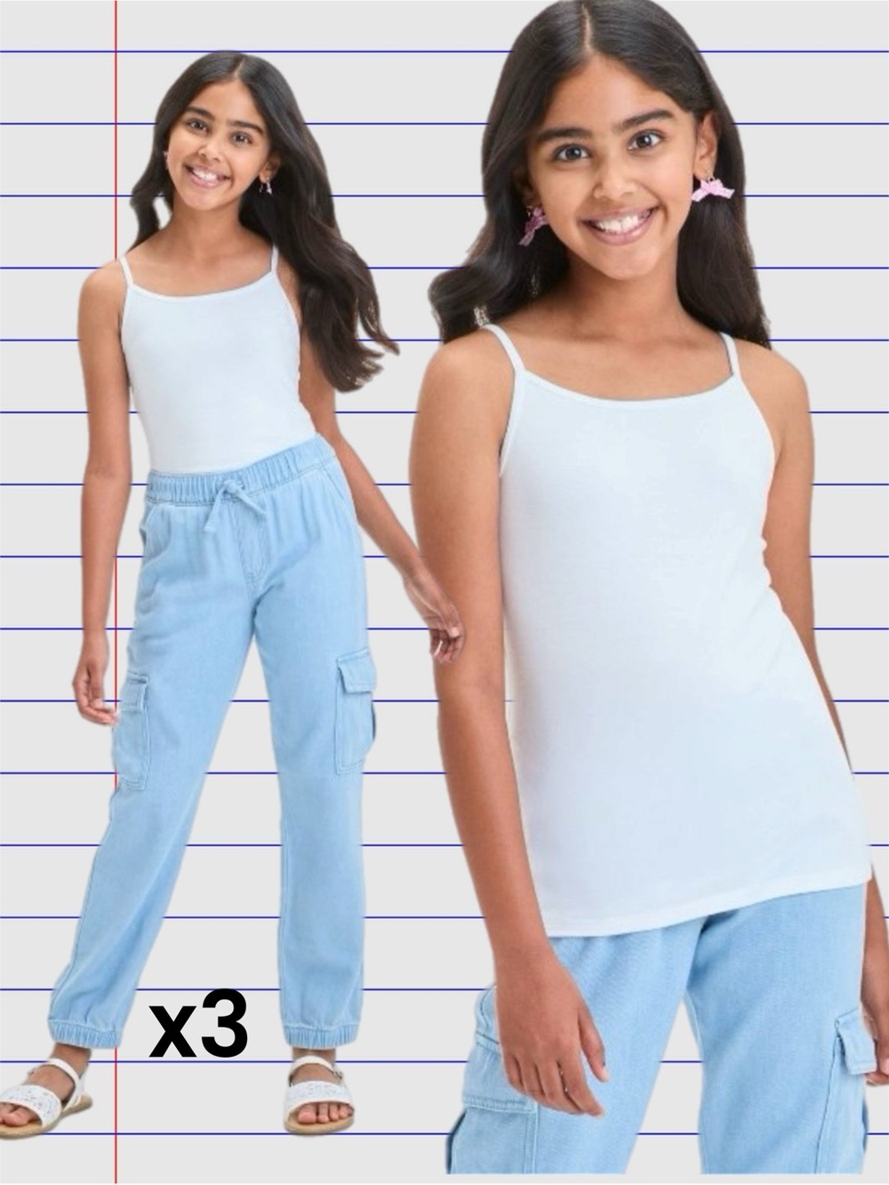 Cat & Jack Girls Small (6/7) Cami Tank Top Undershirt Layering Cotton White NWOT
